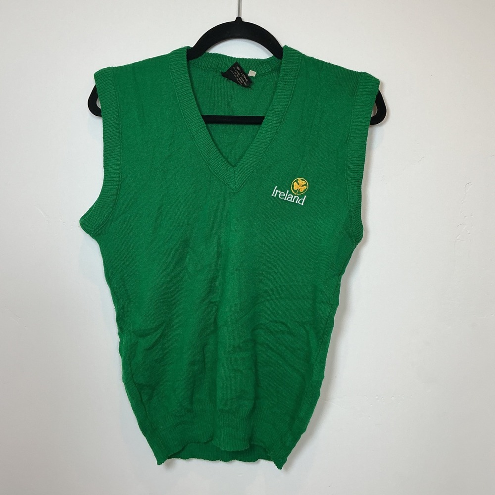 Vtg Blarney Castle Knitwear Ireland Green Wool Vest Shamrock Made‎ in Ireland